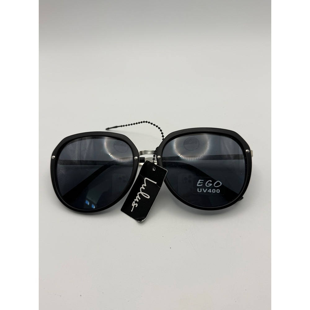 Lulus Ego UV400 Oversized Round Sunglasses Matte Black Silver 3247 NEW
